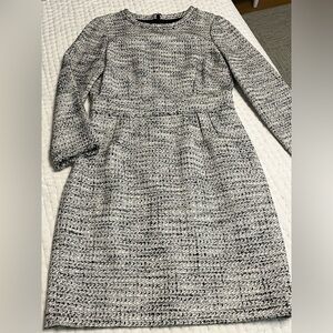 J Crew Tweed navy blue, gray, white dress.